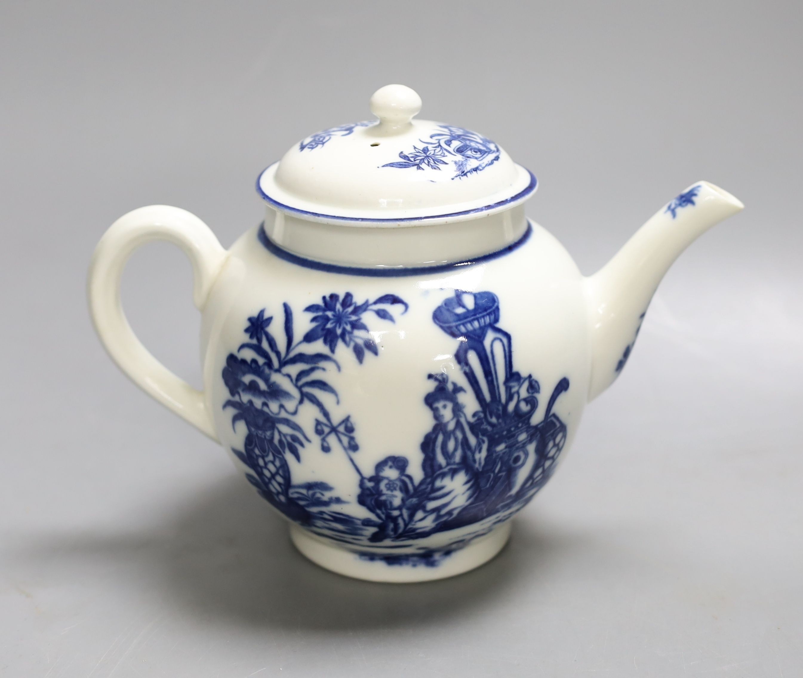 A good Caughley teapot and cover unusually having the same Bell Toy pattern on each side, c.1785, 14.5 cm high